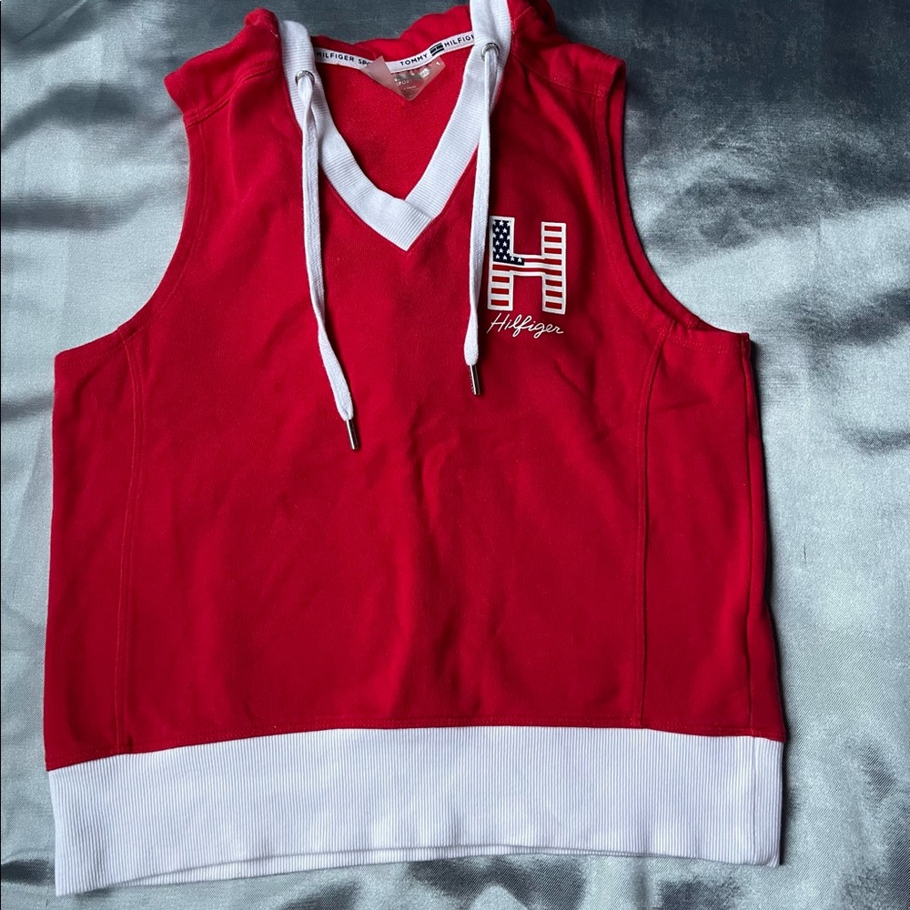 Tommy Hilfiger Red Sleeveless Pullover Hoodie